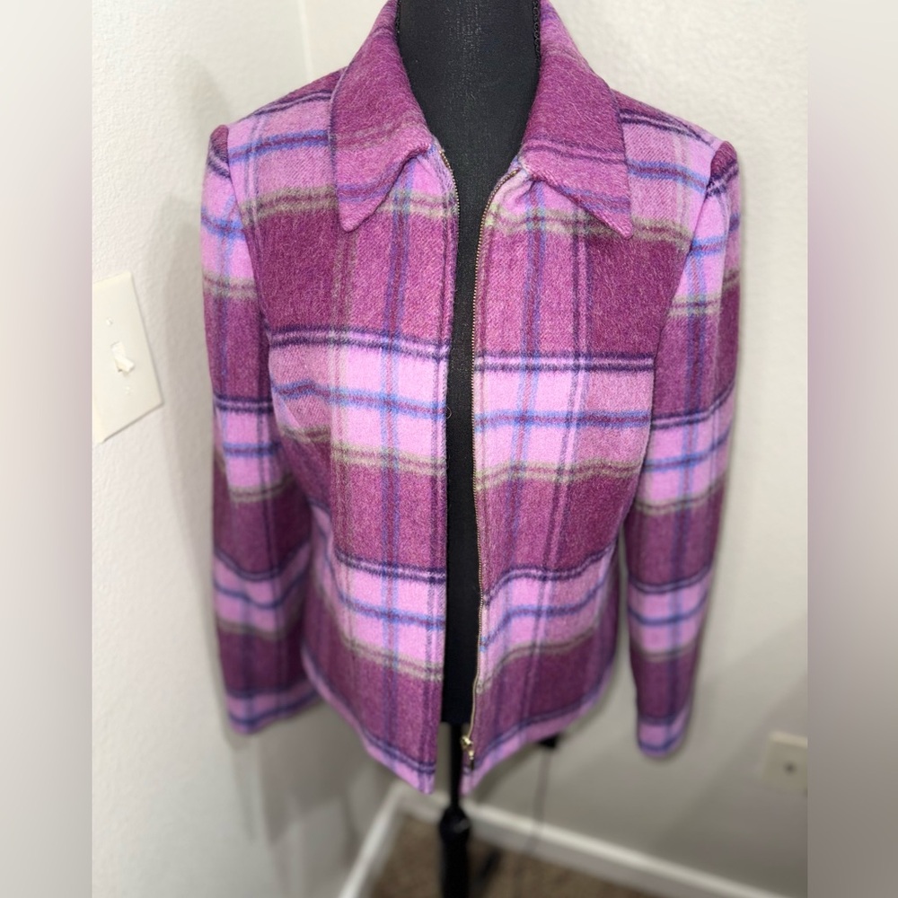 Vintage Requirements Academia Plaid wool blend zip-up blazer jacket- 12